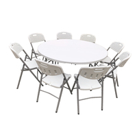 Table ronde pliante robuste en plastique pour 10 personnes, 5 pieds de diamètre, idéale pour la location événementielle et les restaurants