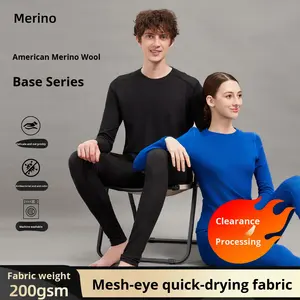 Ropa Interior Térmica de Lana Merino para Adultos, Capa Base de <span class=keywords><strong>Malla</strong></span> de Lana Merino de Doble Cara - Product Image 4