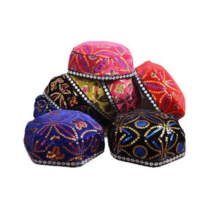 Cappello da ballo etnico <span class=keywords><strong>a</strong></span> sei punte con trecce, stile cielo stellato, senza visiera, unisex, ispirato agli Uyghur del Xinjiang - Product Image 6