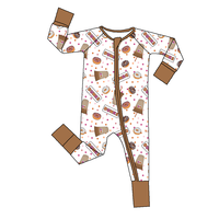 Pakaian Jumpsuit Bayi Halloween Anak-Anak Custom Bermotif Barat Rajutan Bambu dengan Ritsleting Dua Arah
