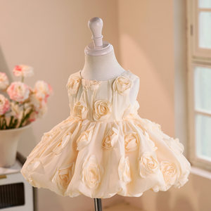 Abito da Principessa 3D con Rose per Bambina, Vestito Gonfio per Primo Compleanno, Abito Formale per Occasioni Speciali - Product Image 3