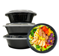 Boîte à lunch jetable ronde en plastique PP de qualité alimentaire, noire, avec couvercle, pour pizza, sushi, restaurant, hôtel, usage domestique, à emporter