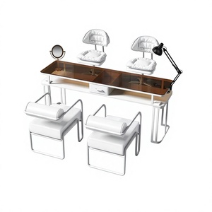 Equipo de Manicura para Salón, Mesa de Manicura Moderna Blanca, Mesa de Manicura de Vidrio Templado y Juego de Sillas, Mesa de Manicura - Product Image 1