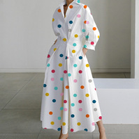 Nouveau Modèle Robes Longues Décontractées Amples de Luxe Vintage Personnalisées Rétro Imprimées à Pois à Manches Longues pour Femmes