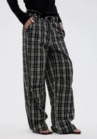 Pantalon cargo décontracté vintage à carreaux noirs, coupe large, taille haute, ample, avec poches cargo, tissé, style streetwear pour femme