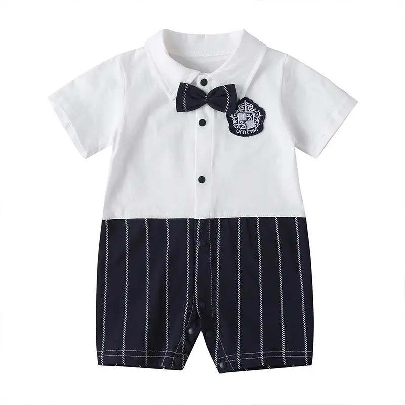 Nieuwe Stijl Comfortabele Baby Jongen Meisjes Dragen Kleding Korte Mouwen Baby Shirt Rompertjes Met Strik-Knoop Stropdas