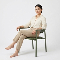 Chaise de jardin en aluminium d'extérieur, fauteuil de patio tressé en corde, siège de salle à manger aspect bois de teck pour restaurant et café
