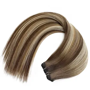 Direct Factory Wholesale Virgin Cuticle European Double Drawn Hair Hand Tied Weft Hair Extensions Russian Hair