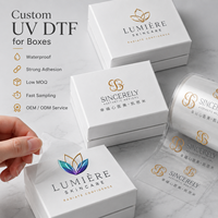 Autocollants de transfert UV DTF de luxe personnalisés, étiquettes de logo 3D imperméables, décalcomanies UV transparentes comme du cristal pour l'emballage de bouteilles, boîtes, OEM, ODM