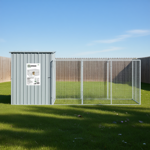 Cuccia per cani in acciaio zincato grigio chiaro 65x179.1x71.3 pollici con recinto esterno, alloggio per animali domestici per cani di taglia grande, resistente per tutte le stagioni - Product Image 2