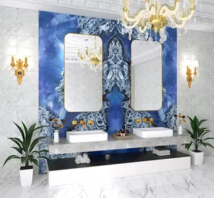 大きなスラブ佛山建材大判青い大理石艶をかけられたタイル高級ホテルのバスルームのデザイン壁の装飾スラブタイル