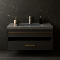 Meuble de salle de bain mural moderne de luxe personnalisé avec petit comptoir en marbre, en acier inoxydable, résistant à l'eau, avec miroir et ensembles de vanités