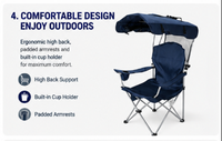 Chaise de camping pliante en alliage d'aluminium avec auvent pare-soleil, chaise de pêche d'extérieur avec pare-soleil, chaise de plage portable