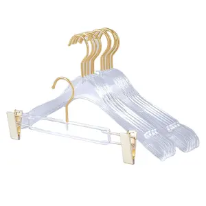 לוגו מותאם אישית בחינם פלסטיק שקוף פלסטיק hanger מעיל זהב כרום צלול צלול אקרילי ברור בגדים