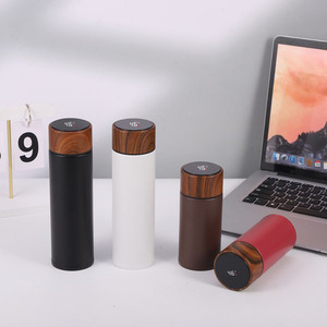 Novedad, regalo, botella de agua aislada al vacío de acero inoxidable, termo, diseño de madera, pantalla de Control de temperatura, taza de viaje inteligente - Product Image 4