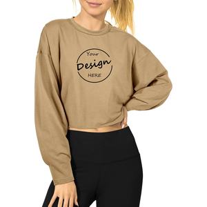 Sudadera corta informal con cuello redondo para mujer, corte holgado, logotipo bordado, respetuoso con el medio ambiente, venta al por mayor, ropa de calle con estampado de hombros caídos - Product Image 6