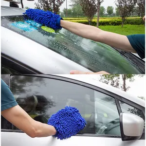 Guantes de limpieza de ventanas de chenilla de microfibra de uso doble de varios tamaños para lavado de platos de coche