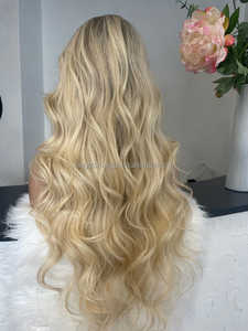 Perruque Lace Front wig naturelle ondulée, cheveux humains sans colle, pre-plucked avec Baby Hair, couleur Blonde ombrée, de haute qualité, Europe - Product Image 4