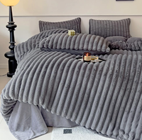 Housse de couette d'hiver rayée de couleur unie Housse de lit en peluche Drap-housse double face en polaire épaisse Housse de couette