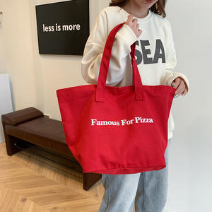 Özel Logo baskı büyük Tote çanta sıcak satış kırmızı büyük tuval logosu nakış omuz çantaları kadın alışveriş çantası - Product Image 6