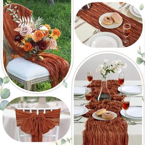 Chemin de table en <span class=keywords><strong>gaze</strong></span> de coton terracotta de 1,80 m, rouge rouillé romantique, pour linge de table vintage, accents de douche nuptiale, mariage, maison, hôtel, durable - Product Image 4