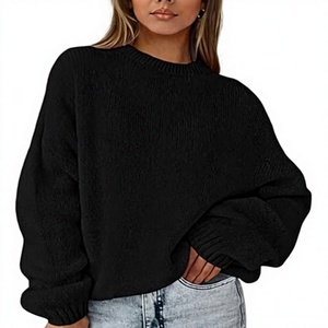 Pull en tricot à col rond pour femme, couleur unie, manches chauve-souris, décontracté, automne, 100% acrylique, manches longues - Product Image 1