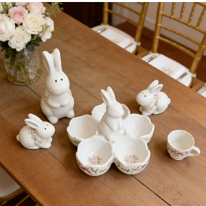 Juego de Bandejas de Porcelana Blanca con Diseño de Conejo de Pascua <span class=keywords><strong>para</strong></span> Servir Comida, Decoración <span class=keywords><strong>para</strong></span> Mesa de Boda, Almacenamiento de Huevos, Artículos de Catering LovingHome - Product Image 1
