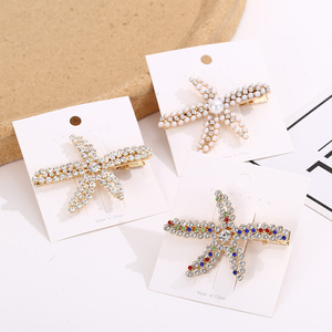 Pinza para el pelo de perlas de estrella de mar, pinza de pico de pato con perlas de diamantes de imitación, tocado diario, hecho en China - Product Image 2
