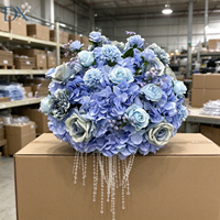 Bola Bunga Hydrangea Mawar Sutra Buatan Biru 40cm Set Dekorasi Bunga untuk Restoran, Pernikahan, Pesta, dan Jamuan