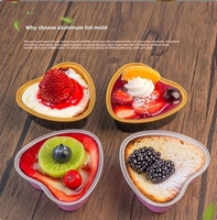 Moules à pâtisserie jetables personnalisés en forme de cœur, gobelets à gâteau en plastique PP avec couvercle, couleur dorée, qualité alimentaire, capacité de 100 ml, recyclables pour les desserts