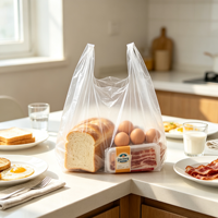 Sac de courses en plastique PE transparent avec logo personnalisé, taille sur mesure, soufflet latéral, qualité alimentaire, pour t-shirts