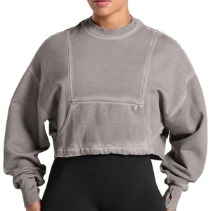 Sudadera con Capucha Corta de Color Sólido, Tejida y Estampada, Personalizable con Logotipo, al por Mayor, para Mujer, Holgada, Informal, Tallas Grandes - Product Image 1