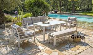 أثاث شرفة خارجي حديث من الألومنيوم يتسع لـ 6 أشخاص، أريكة فاخرة للحدائق المنزلية، أرائك محمولة سداسية الأوجه متينة ومريحة للمساحات الخارجية - Product Image 4