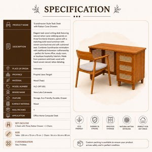 Best selling Wood Computer Desk with Rattan Drawers and Chair Set Nordic Study <b>Table</b> <b>Office</b> Furniture - Product Image 3