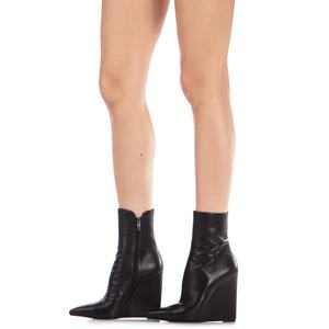 Bottines à bout pointu et fermeture éclair sur le côté pour femme, chaussures d'hiver à talons épais en cuir, grande taille - Product Image 4