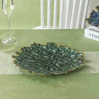 Assiettes en verre irrégulières, décorations de mariage, série feuille de maïs à bordure dorée de luxe, personnalisées, roses, écologiques, sans danger pour les aliments, transparentes, perlées