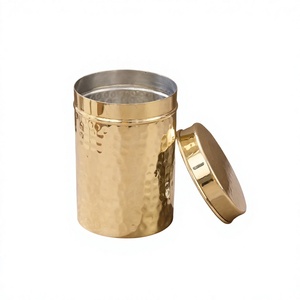Recipiente de almacenamiento de latón dorado brillante martillado con tapa hermética para organizar la cocina, contenedor de alimentos y especias - Product Image 1