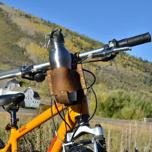 Portavasos de café de cuero genuino portavasos de bicicleta accesorios de bicicleta para senderismo al aire libre