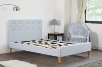 Cama Tapizada en Terciopelo Gris, Tamaño Queen, con Base Acolchada, Fácil de Montar, para Dormitorio, Hotel o Apartamento