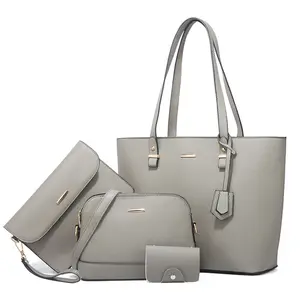 Üretim 4 in 1 takım kadın moda çanta üst kolu Satchel çanta seti cüzdan Tote çanta omuzdan askili çanta