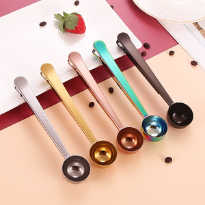 Stainless Steel Coffee Measuring Spoon With Clip Gold Iridescent Black Convenient For Food <b>Bag</b> Sealing Snack Storage - Product Image 3