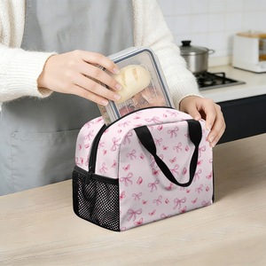 Colorful Bow Print <b>Lunch</b> <b>Bag</b> – Polyester Portable <b>Tote</b> for Students, Customizable Picnic Cooler - Product Image 2
