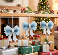 Meilleures ventes 2026 : Grand ornement de Noël en forme de papillon artificiel, avec ruban pailleté et strass, et nœud en nid d'abeille, à suspendre à l'arbre de Noël