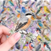 50 autocollants PET en aquarelle d'oiseaux de la forêt, motifs floraux colorés lavande, décoratifs et imperméables pour cahiers, gobelets et cadeaux