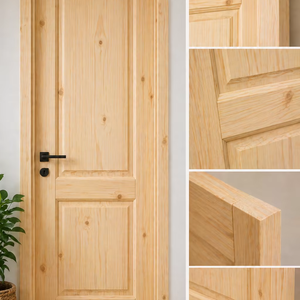 Puerta Interior Moderna de Madera de Pino Sólido de Primera Calidad con Acabado Natural para Apartamentos, Hoteles y Villas - Product Image 3