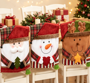 Housses de dossier de chaise artisanales en gros, motifs bonnets de neige et rennes, pour fêtes de Noël et décorations intérieures - Product Image 2