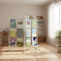 YUMEI ZDWG-006 Présentoir Mobile Stable à Base Rectangulaire, Design Grille Pliable, Étagère Arrière Ventilée, Roues Universelles