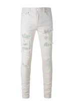 Jean élastique slim pour hommes, respirant, blanc, incrusté de diamants, pantalon avec broderie et décoration, style solide