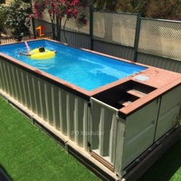 Piscine commerciale portable en acier carré hors sol avec pont en verre à niveau du sol transporté dans un conteneur maritime