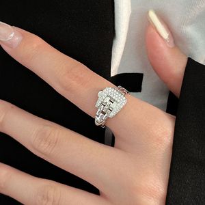 S925 Sterling Silver Full Diamond <b>Open</b> <b>Ring</b> Geometric Design Adjustable For Women Everyday Wear - Product Image 3